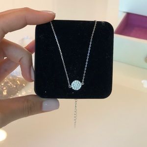 Silver Necklace with Fake Diamond Disk